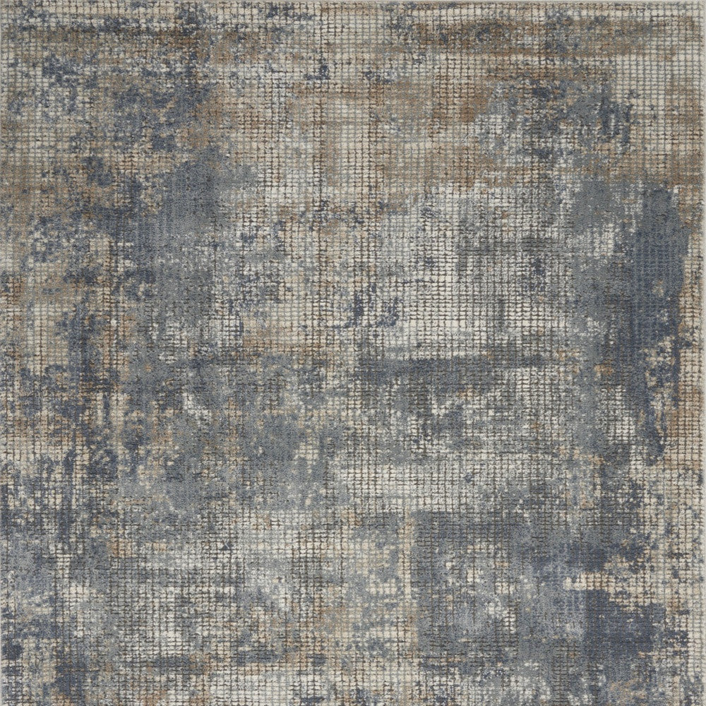 4' X 6' Blue And Beige Abstract Power Loom Distressed Non Skid Area Rug