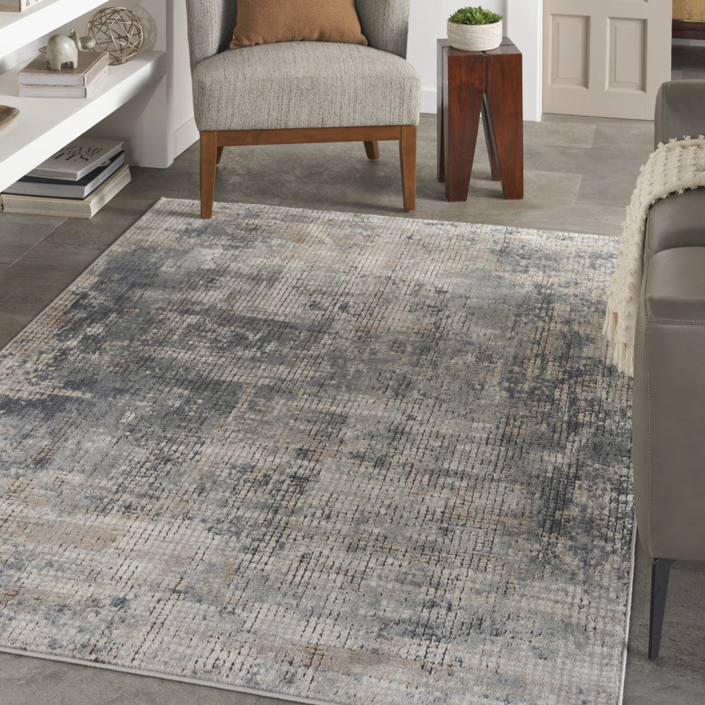 4' X 6' Blue And Beige Abstract Power Loom Distressed Non Skid Area Rug