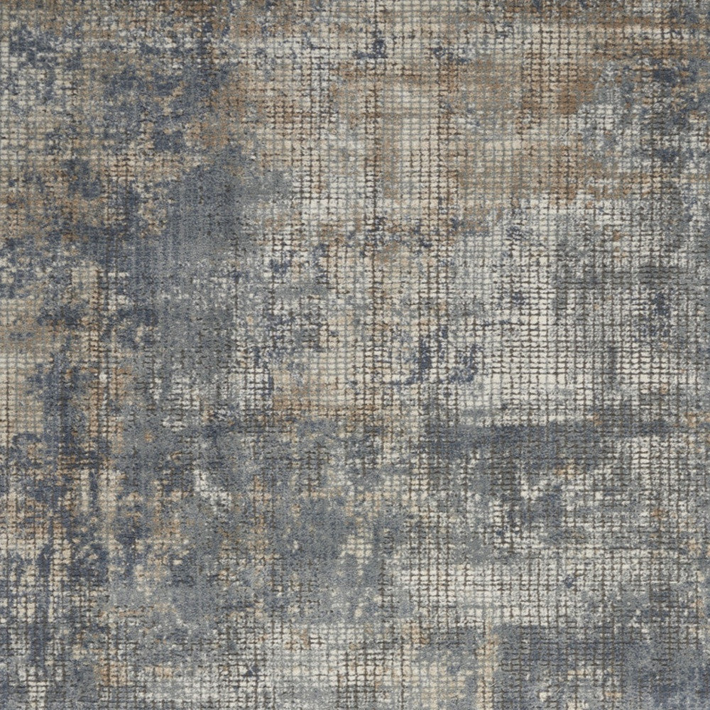 5' X 7' Blue And Beige Abstract Power Loom Distressed Non Skid Area Rug