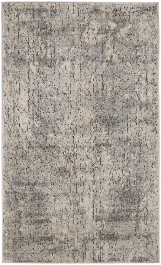 3' X 5' Beige And Grey Abstract Power Loom Non Skid Area Rug