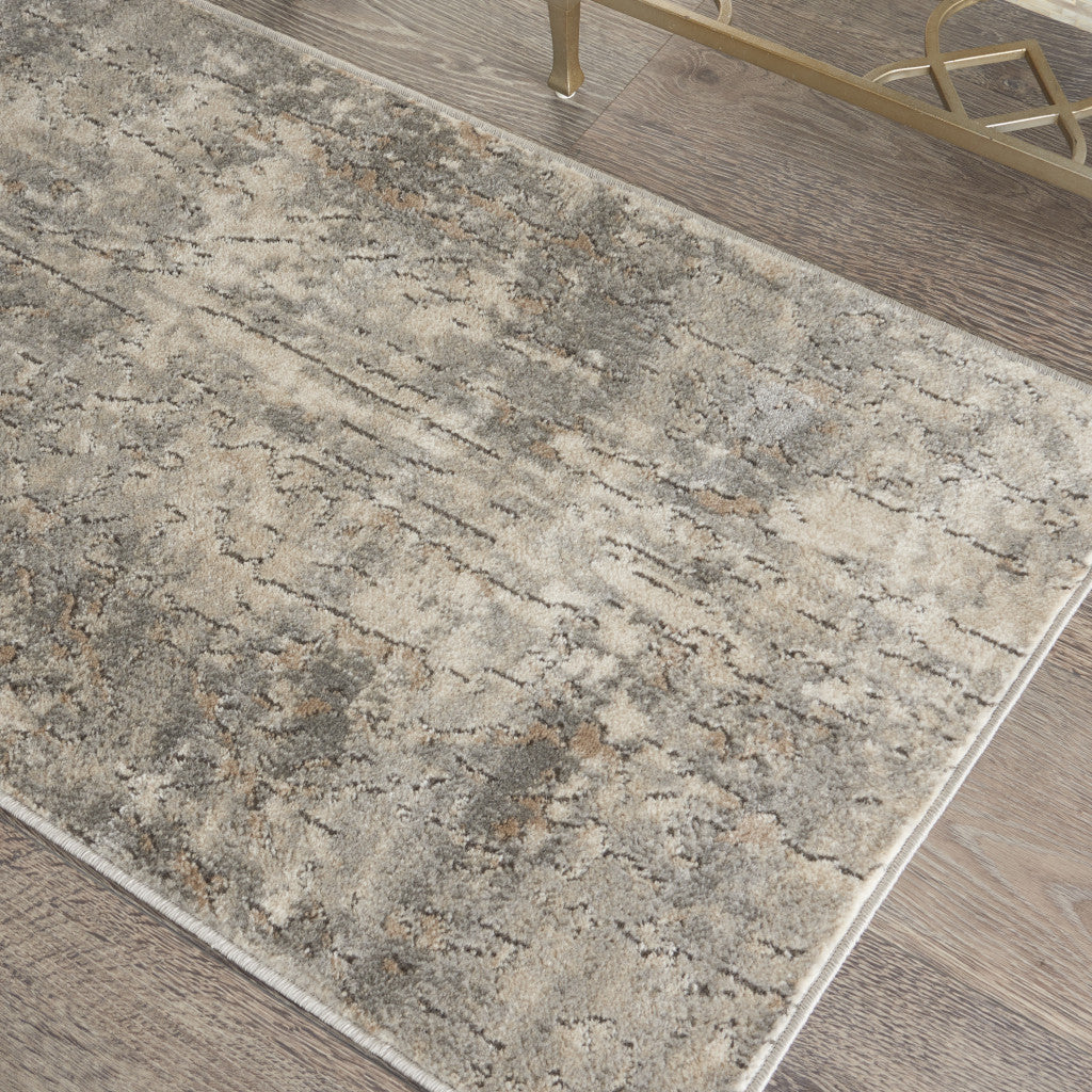 2' X 4' Beige And Grey Abstract Power Loom Non Skid Area Rug