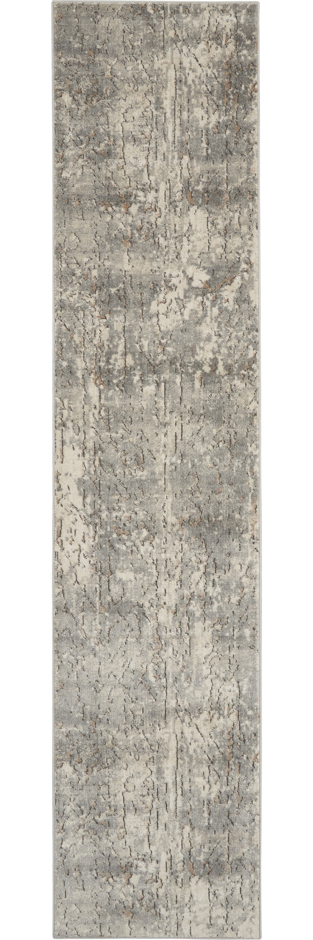 2' X 8' Beige And Grey Abstract Power Loom Non Skid Runner Rug