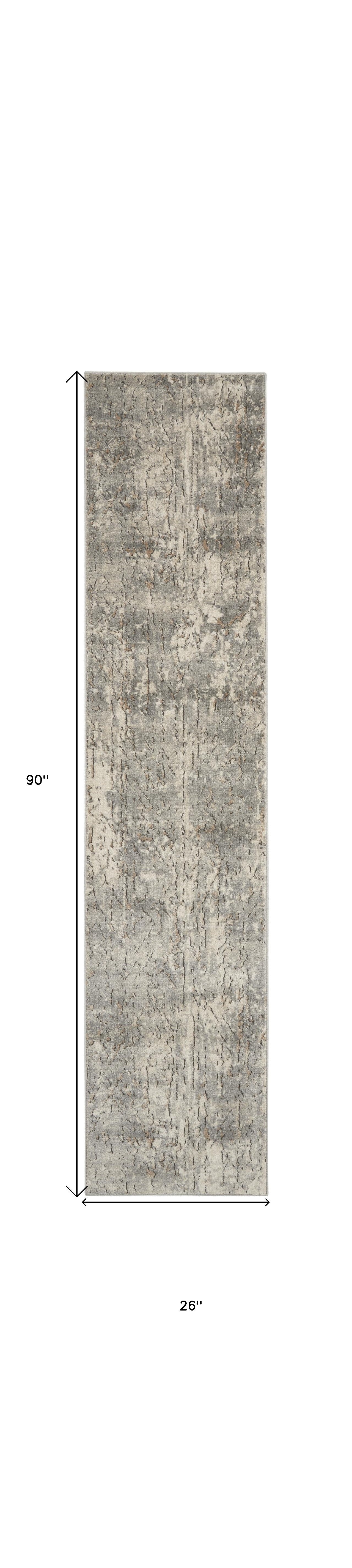 2' X 8' Beige And Grey Abstract Power Loom Non Skid Runner Rug