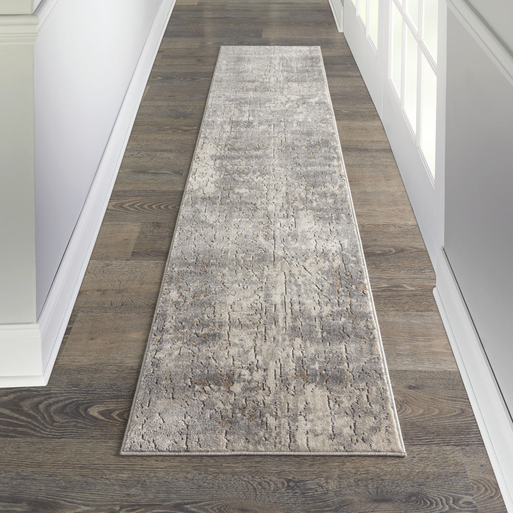 2' X 8' Beige And Grey Abstract Power Loom Non Skid Runner Rug