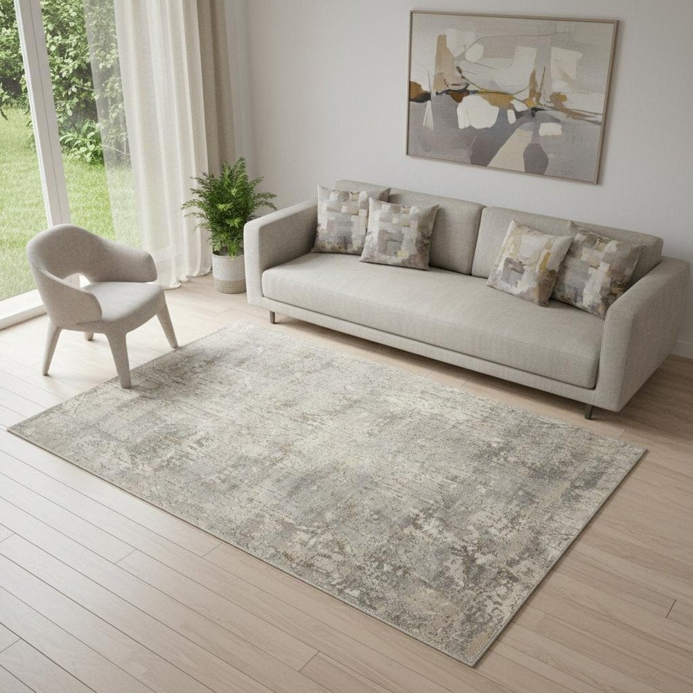 5' X 7' Beige And Grey Abstract Power Loom Non Skid Area Rug