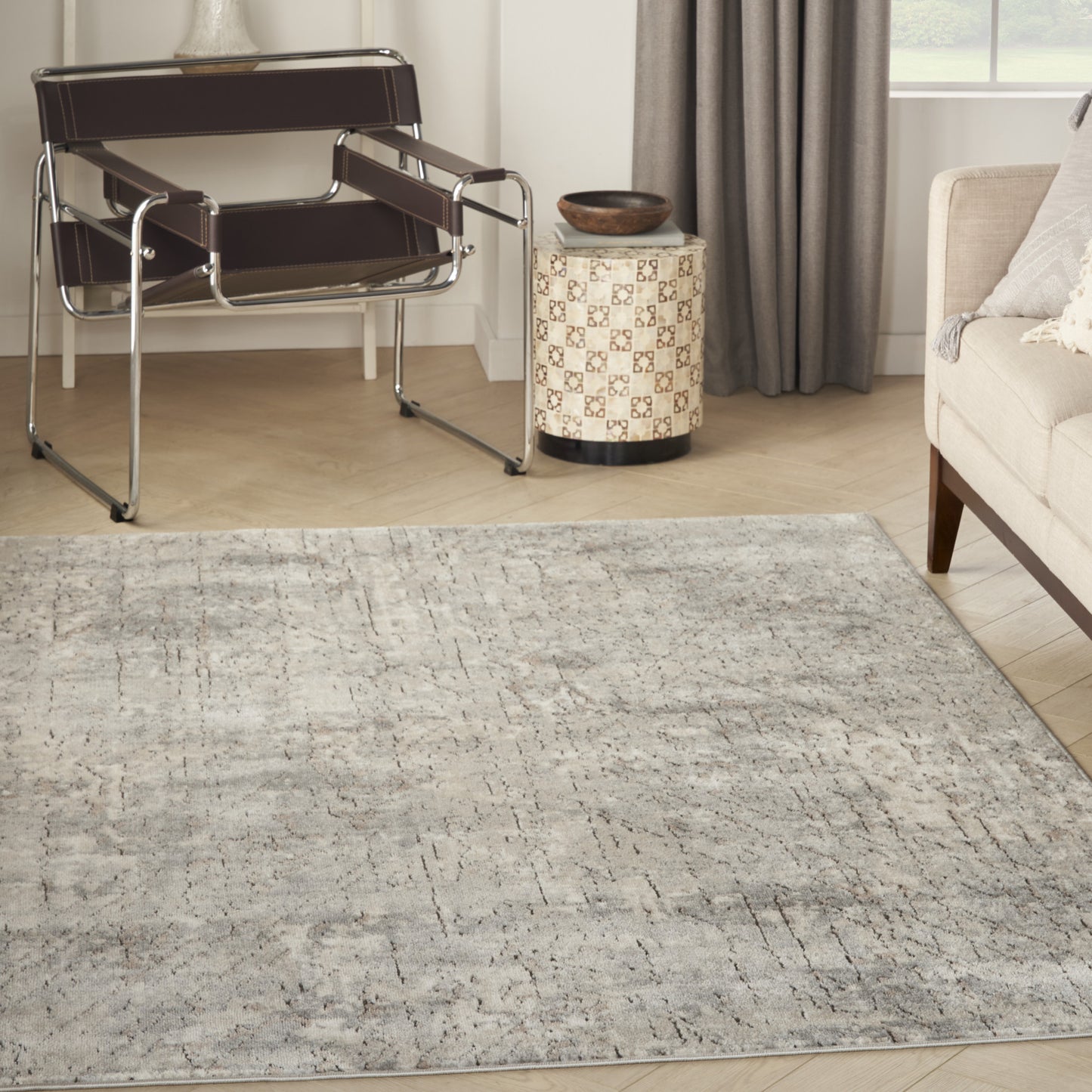 5' X 7' Beige And Grey Abstract Power Loom Non Skid Area Rug