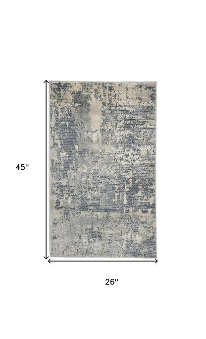 2' X 4' Beige And Gray Abstract Distressed Area Rug