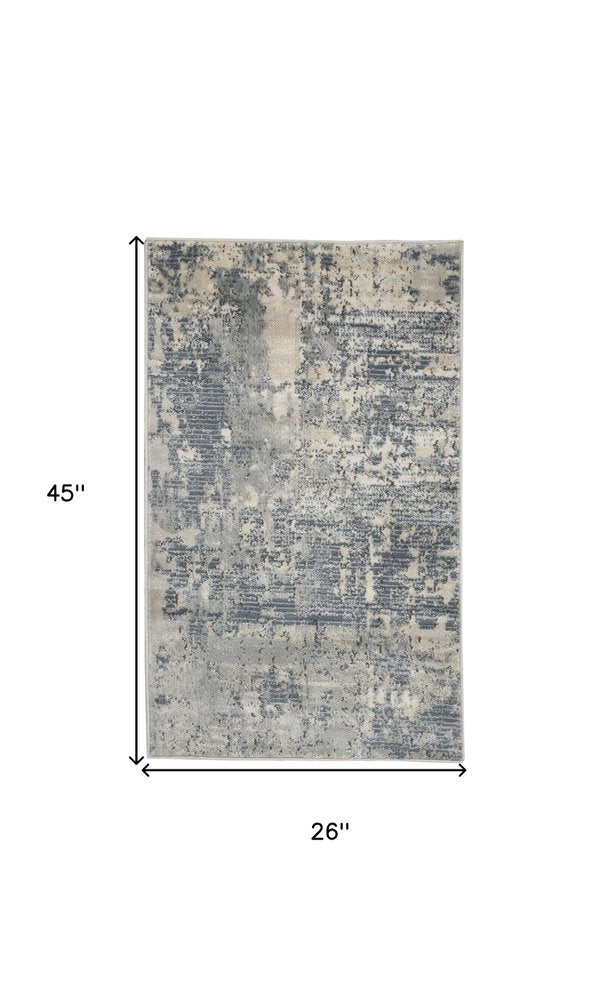 2' X 4' Beige And Gray Abstract Distressed Area Rug
