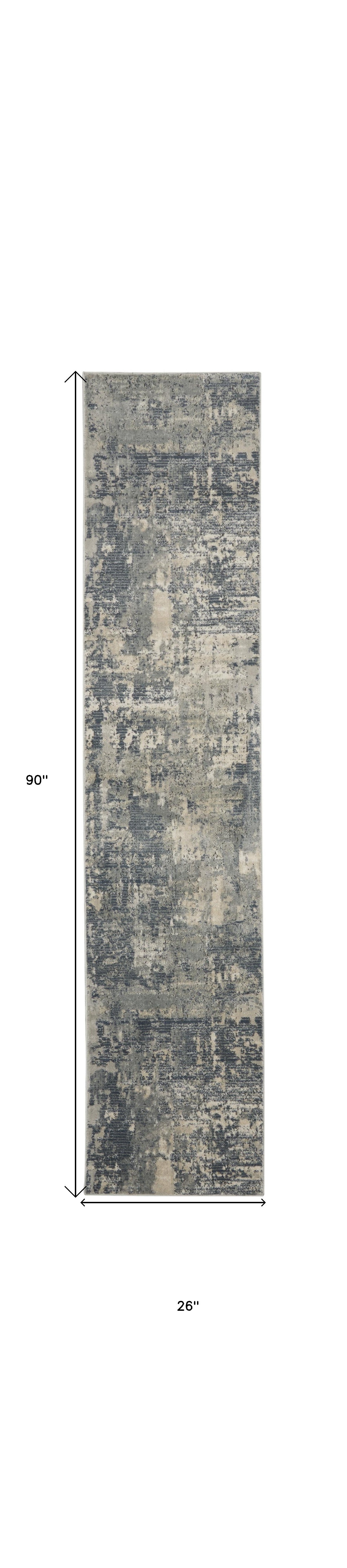 2' X 8' Grey And Beige Abstract Power Loom Non Skid Runner Rug