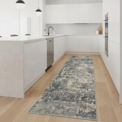 2' X 8' Grey And Beige Abstract Power Loom Non Skid Runner Rug