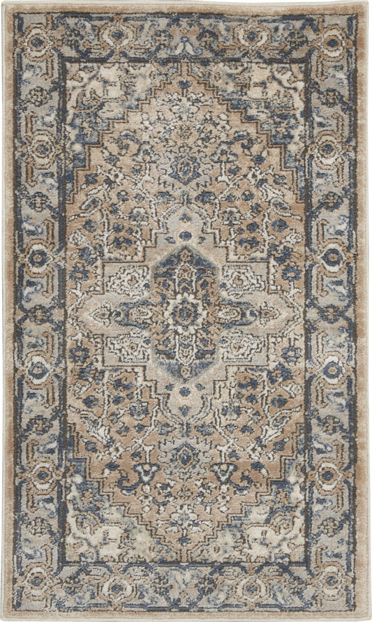 2' X 4' Beige And Grey Oriental Power Loom Non Skid Area Rug