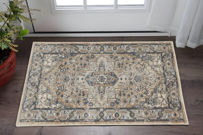 2' X 4' Beige And Ivory Oriental Distressed Area Rug
