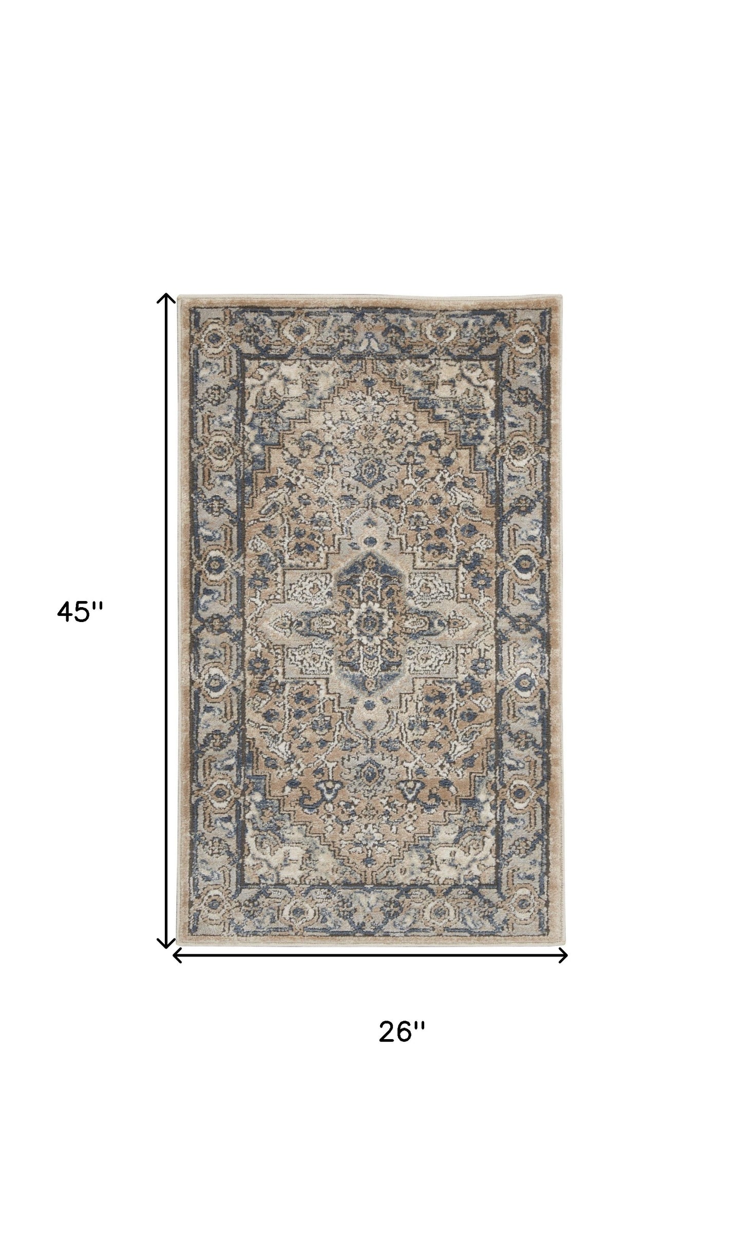 2' X 4' Beige And Grey Oriental Power Loom Non Skid Area Rug