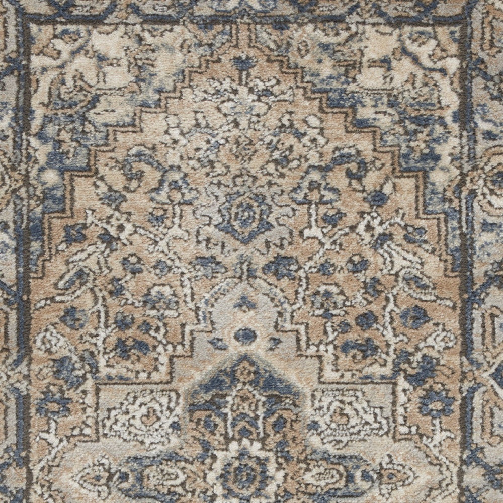 2' X 4' Beige And Grey Oriental Power Loom Non Skid Area Rug