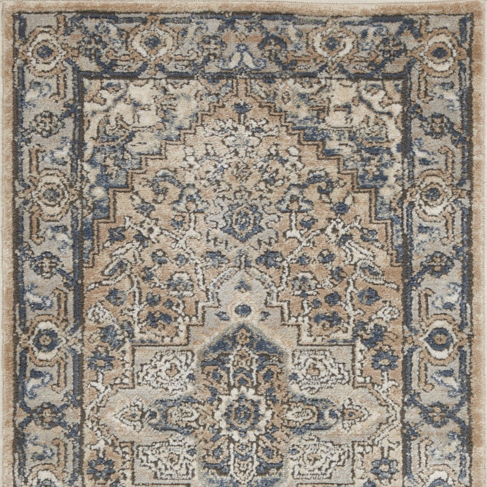 2' X 4' Beige And Grey Oriental Power Loom Non Skid Area Rug