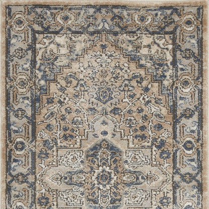 2' X 4' Beige And Ivory Oriental Distressed Area Rug