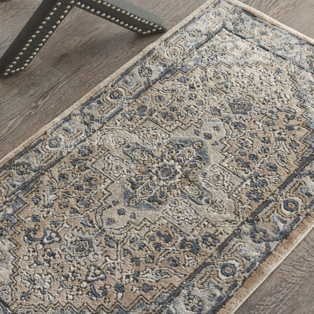 2' X 4' Beige And Grey Oriental Power Loom Non Skid Area Rug