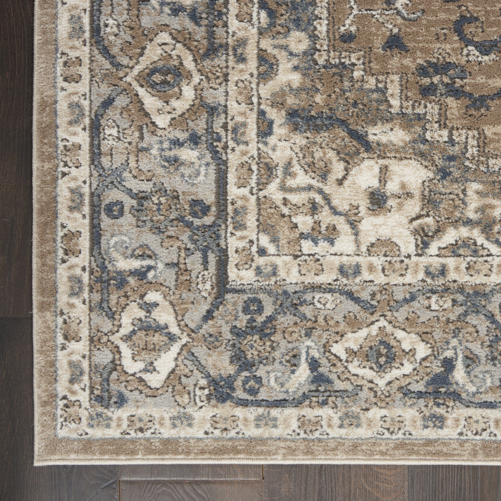 2' X 4' Beige And Grey Oriental Power Loom Non Skid Area Rug