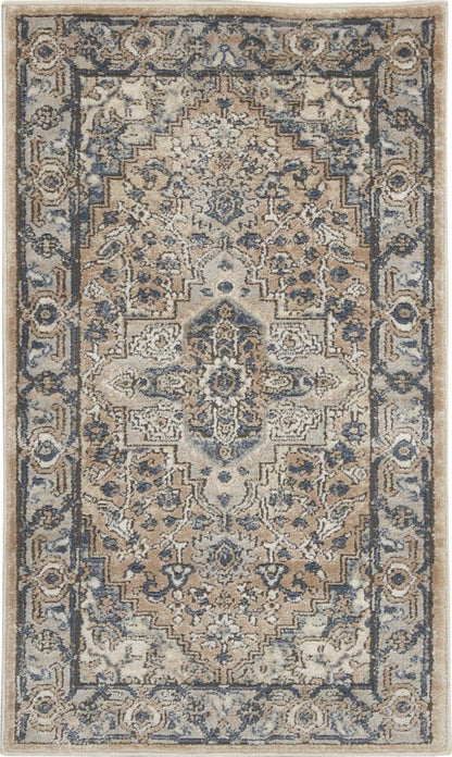 2' X 4' Beige And Ivory Oriental Distressed Area Rug