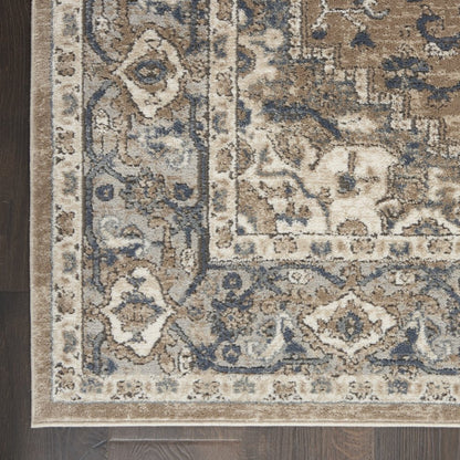 3' X 5' Beige And Grey Oriental Power Loom Non Skid Area Rug