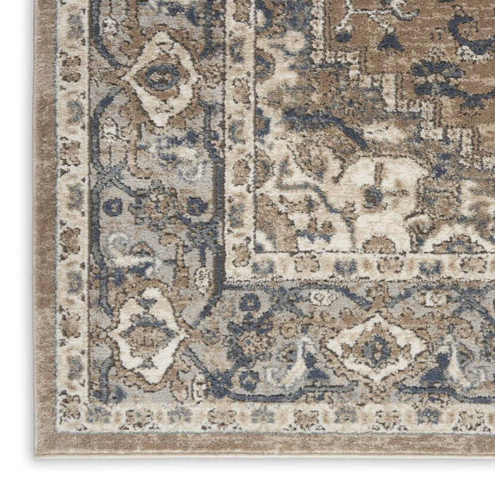 3' X 5' Beige And Grey Oriental Power Loom Non Skid Area Rug
