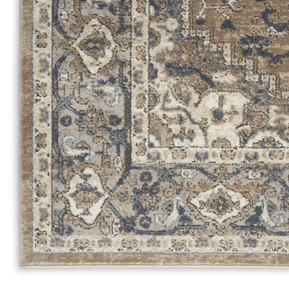 3' X 5' Beige And Grey Oriental Power Loom Non Skid Area Rug