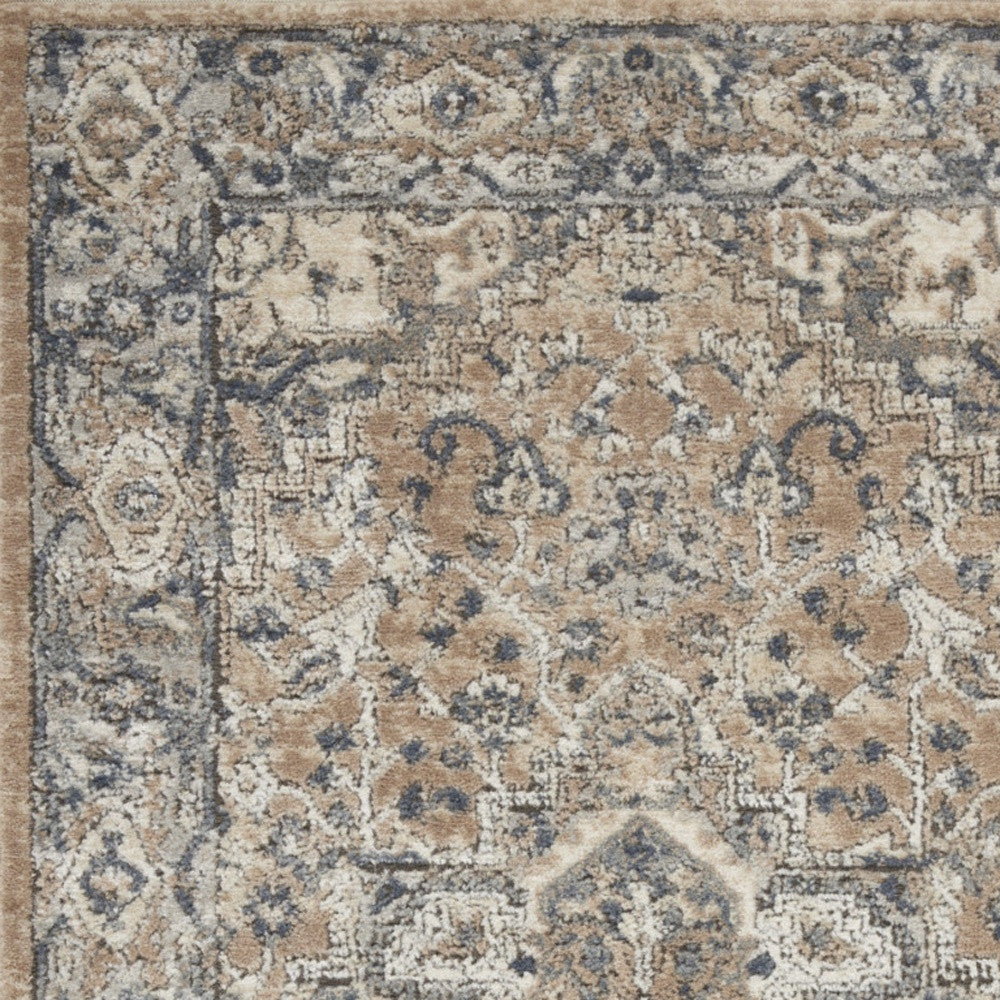 3' X 5' Beige And Grey Oriental Power Loom Non Skid Area Rug