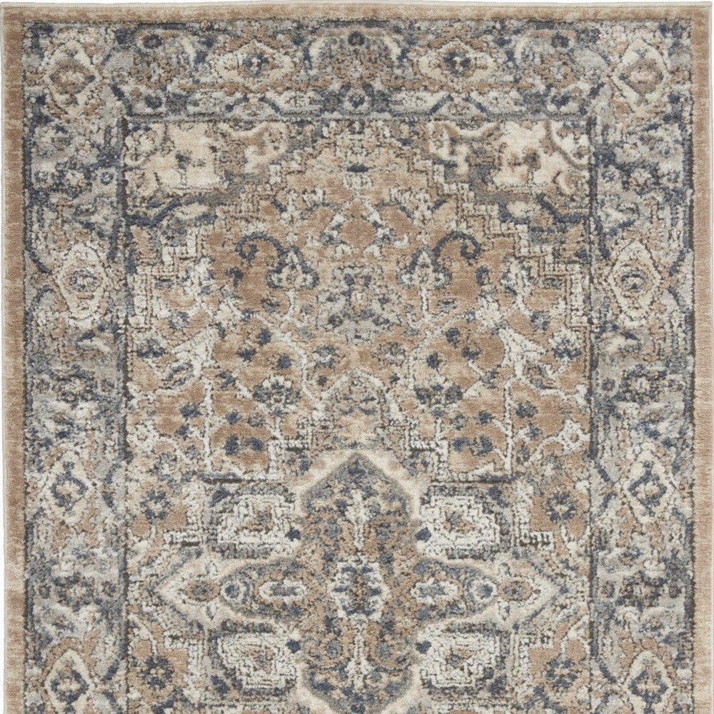 3' X 5' Beige And Grey Oriental Power Loom Non Skid Area Rug