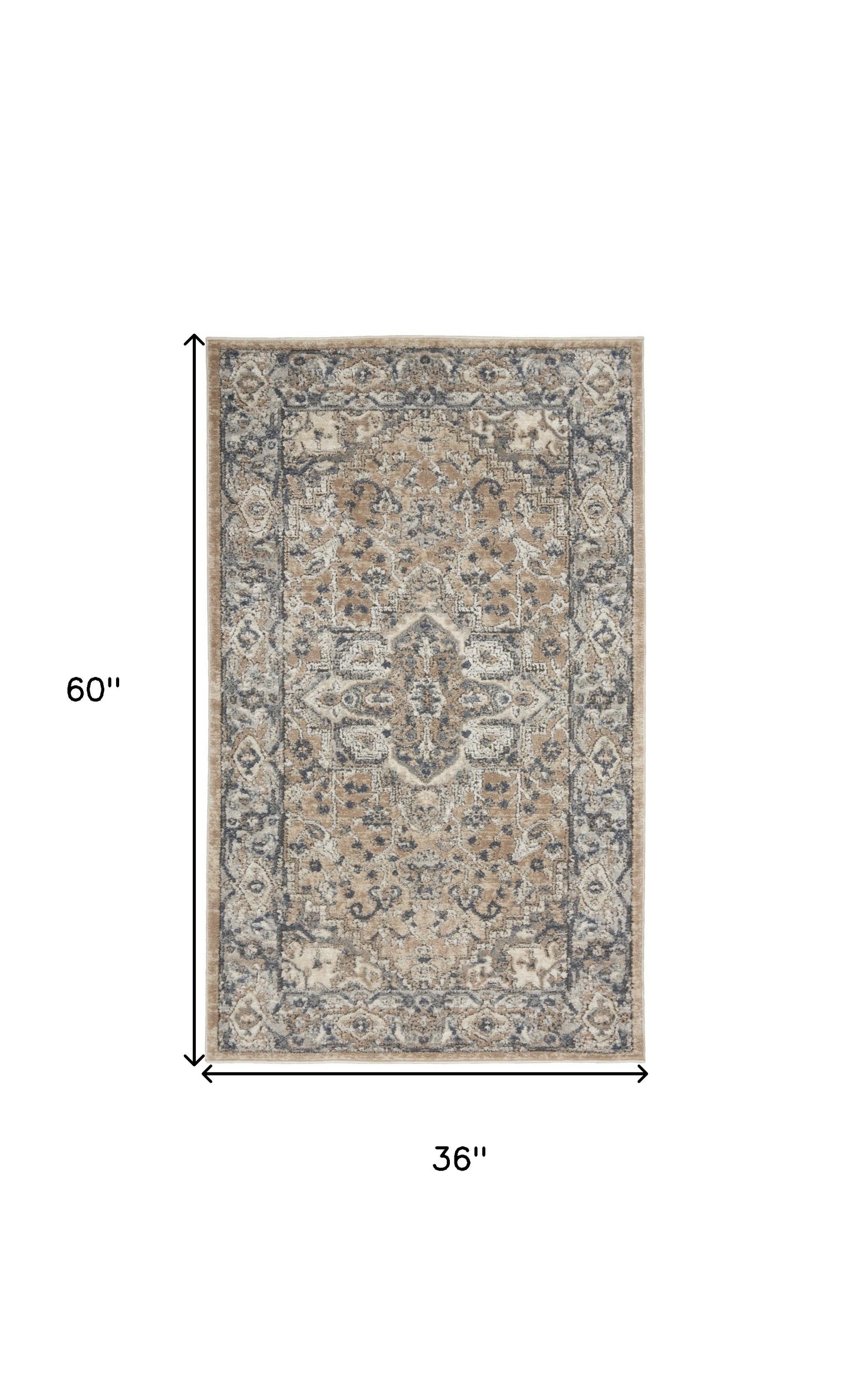 3' X 5' Beige And Grey Oriental Power Loom Non Skid Area Rug