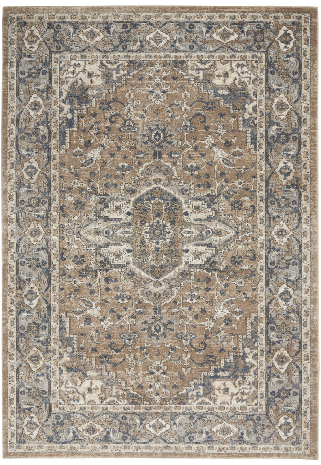 4' X 6' Beige And Grey Oriental Power Loom Non Skid Area Rug