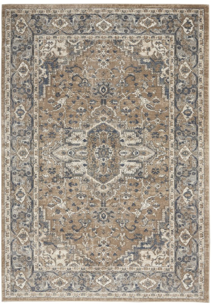 4' X 6' Beige And Grey Oriental Power Loom Non Skid Area Rug