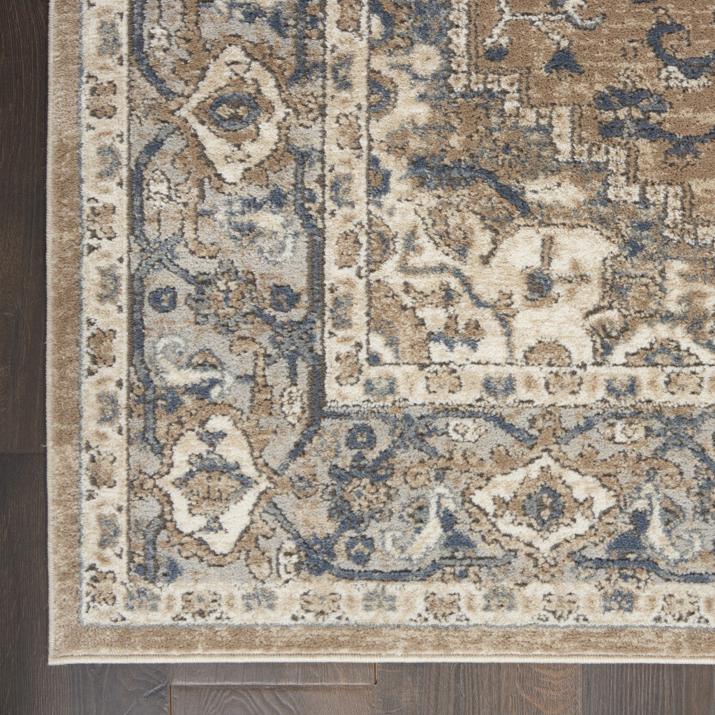 4' X 6' Beige And Grey Oriental Power Loom Non Skid Area Rug