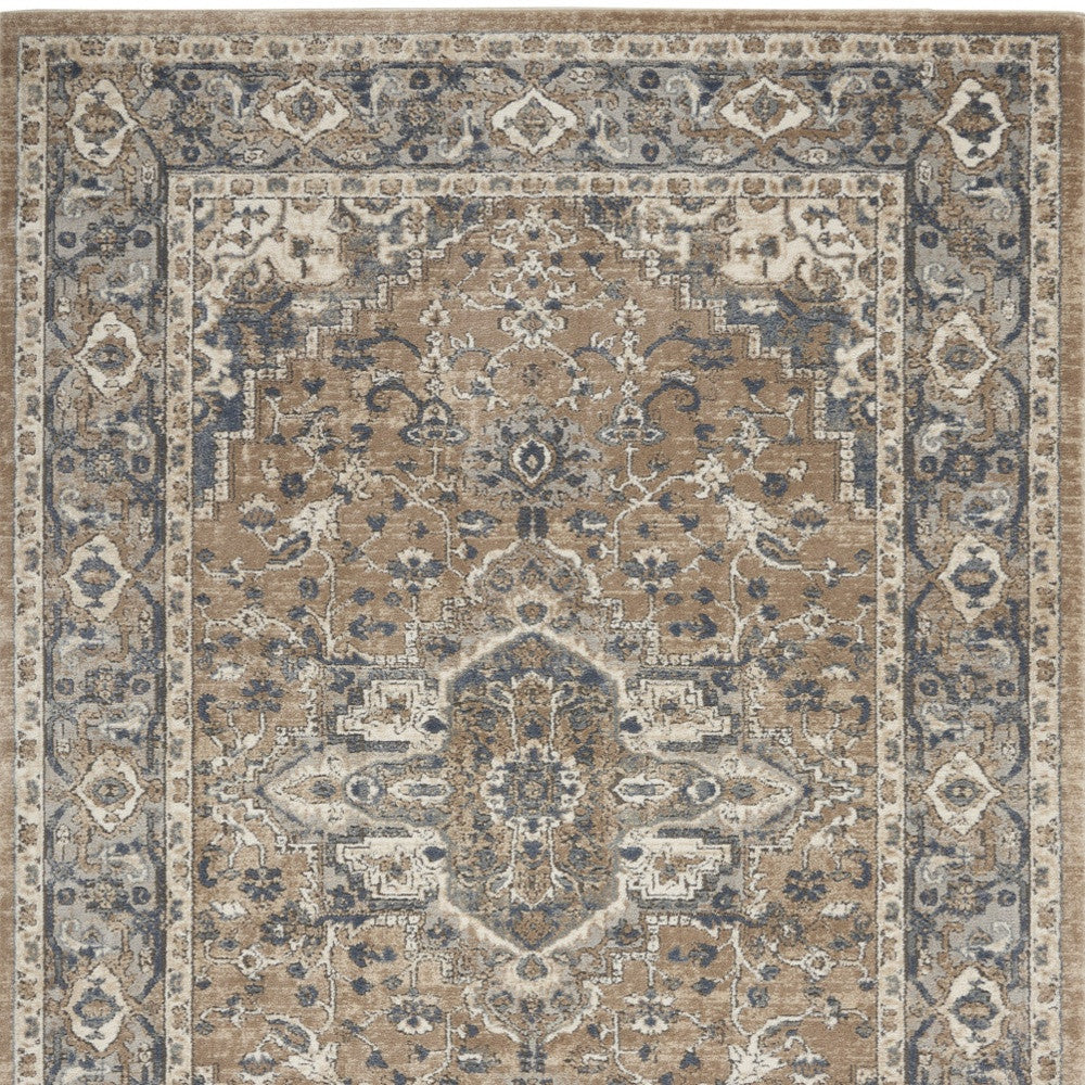 4' X 6' Beige And Grey Oriental Power Loom Non Skid Area Rug