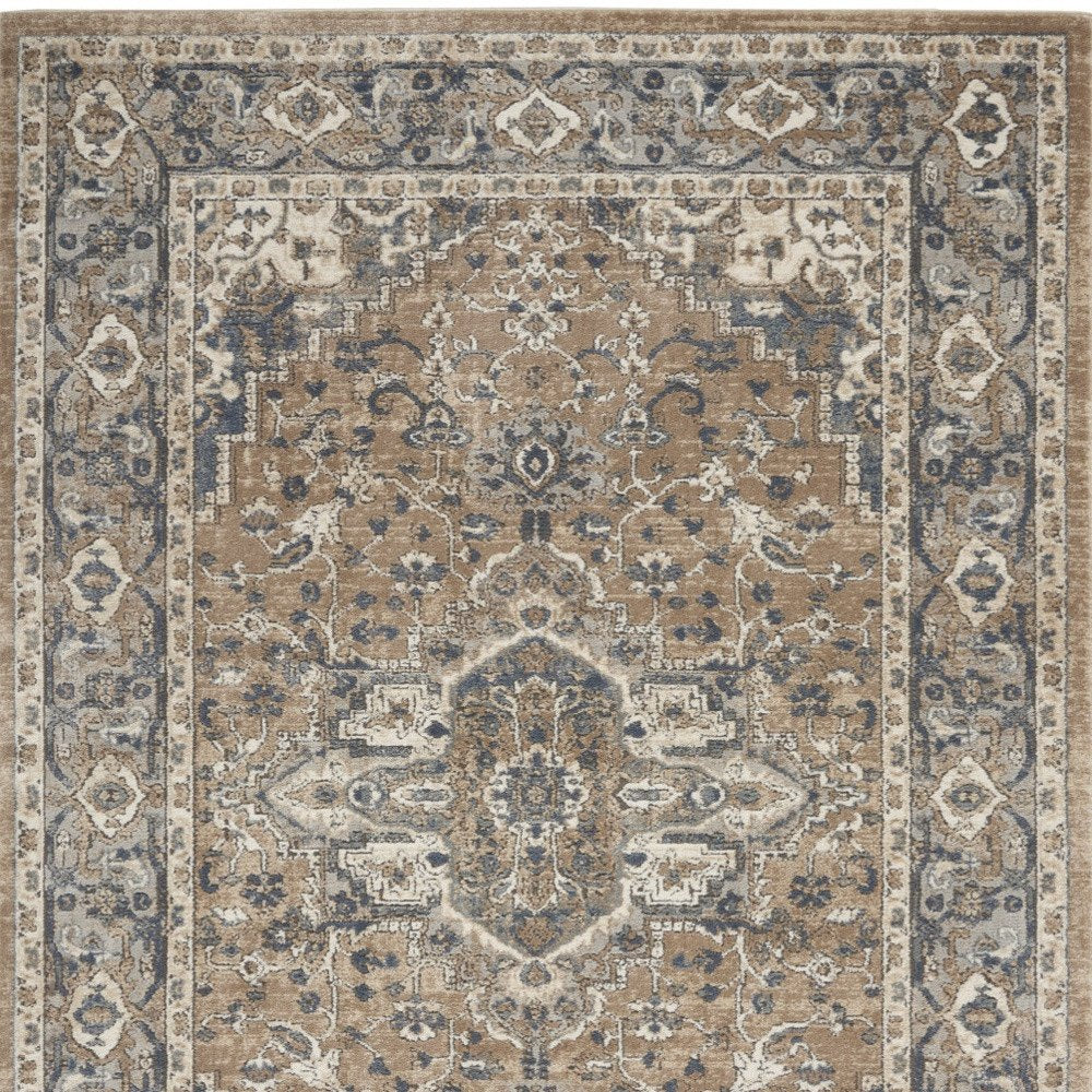 4' X 6' Beige And Grey Oriental Power Loom Non Skid Area Rug
