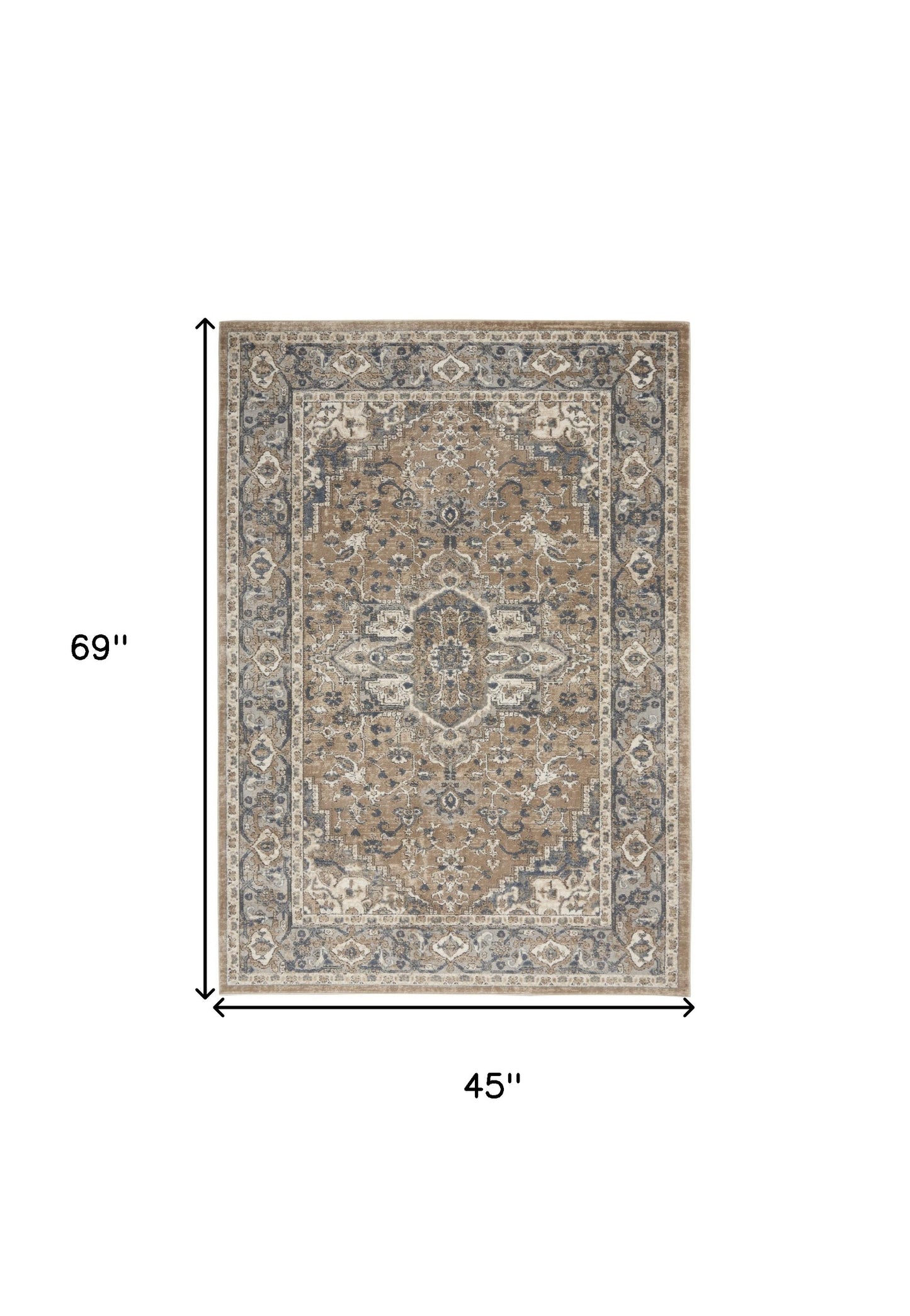 4' X 6' Beige And Grey Oriental Power Loom Non Skid Area Rug