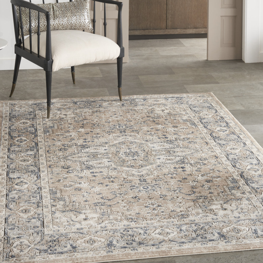 4' X 6' Beige And Grey Oriental Power Loom Non Skid Area Rug