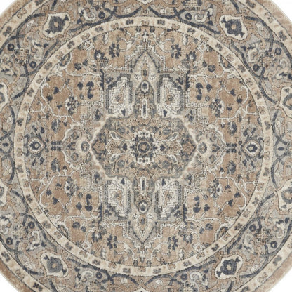 4' Beige And Ivory Oriental Distressed Round Rug