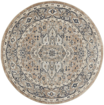 4' Beige And Ivory Oriental Distressed Round Rug