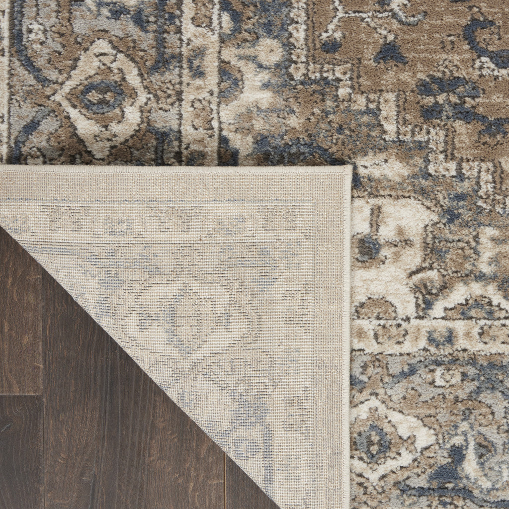 5' X 7' Beige And Grey Oriental Power Loom Non Skid Area Rug