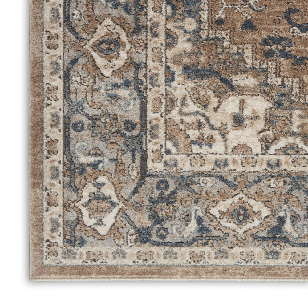 5' X 7' Beige And Grey Oriental Power Loom Non Skid Area Rug