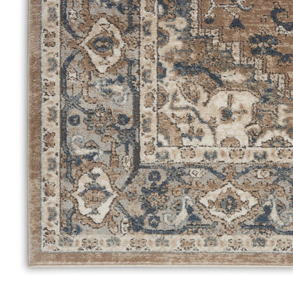 5' X 7' Beige And Grey Oriental Power Loom Non Skid Area Rug