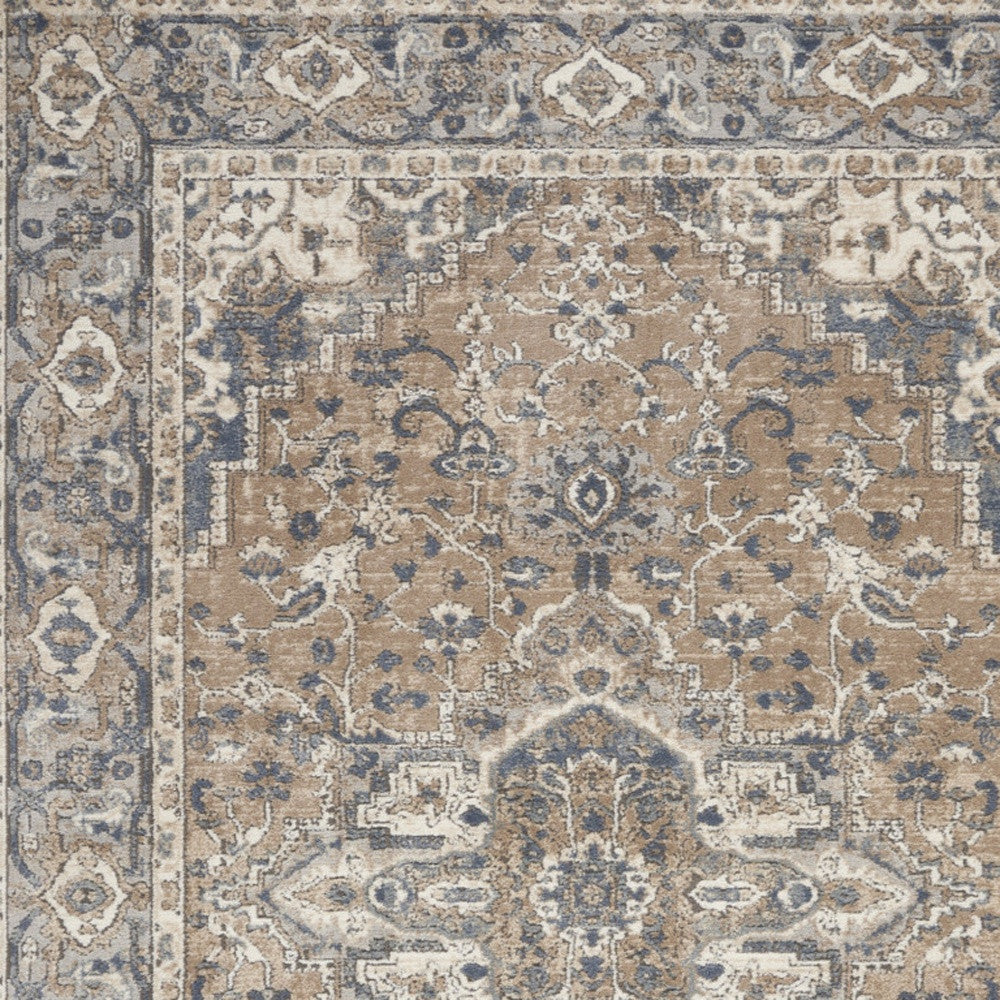 5' X 7' Beige And Grey Oriental Power Loom Non Skid Area Rug