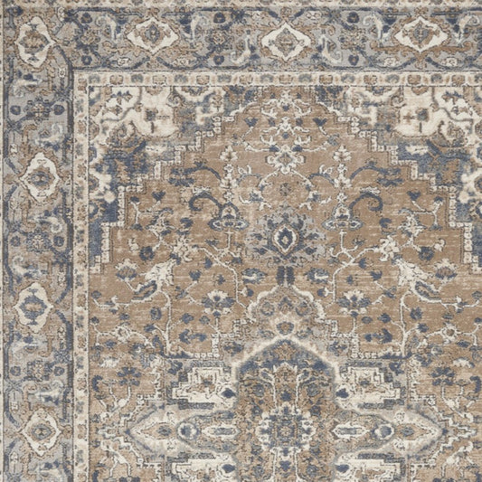5' X 7' Beige And Grey Oriental Power Loom Non Skid Area Rug