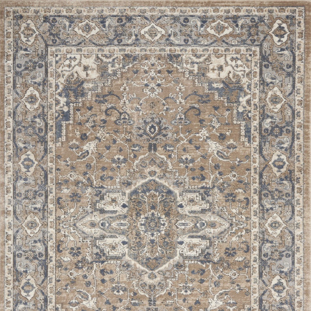 5' X 7' Beige And Grey Oriental Power Loom Non Skid Area Rug