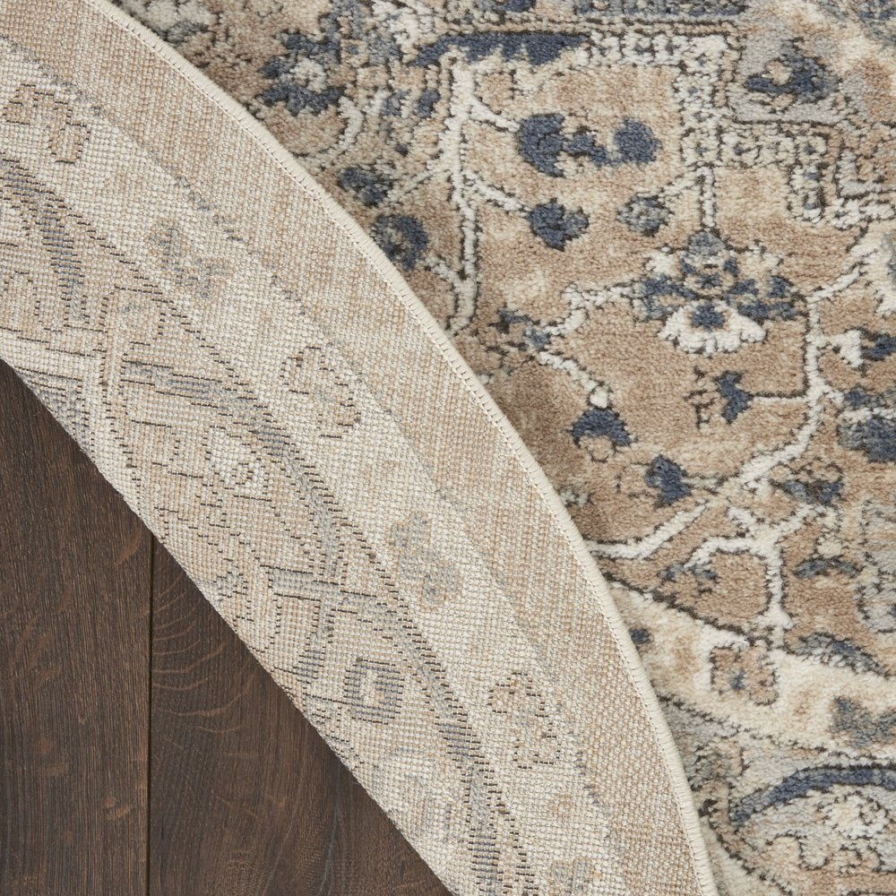 8' Beige And Ivory Oriental Distressed Round Rug