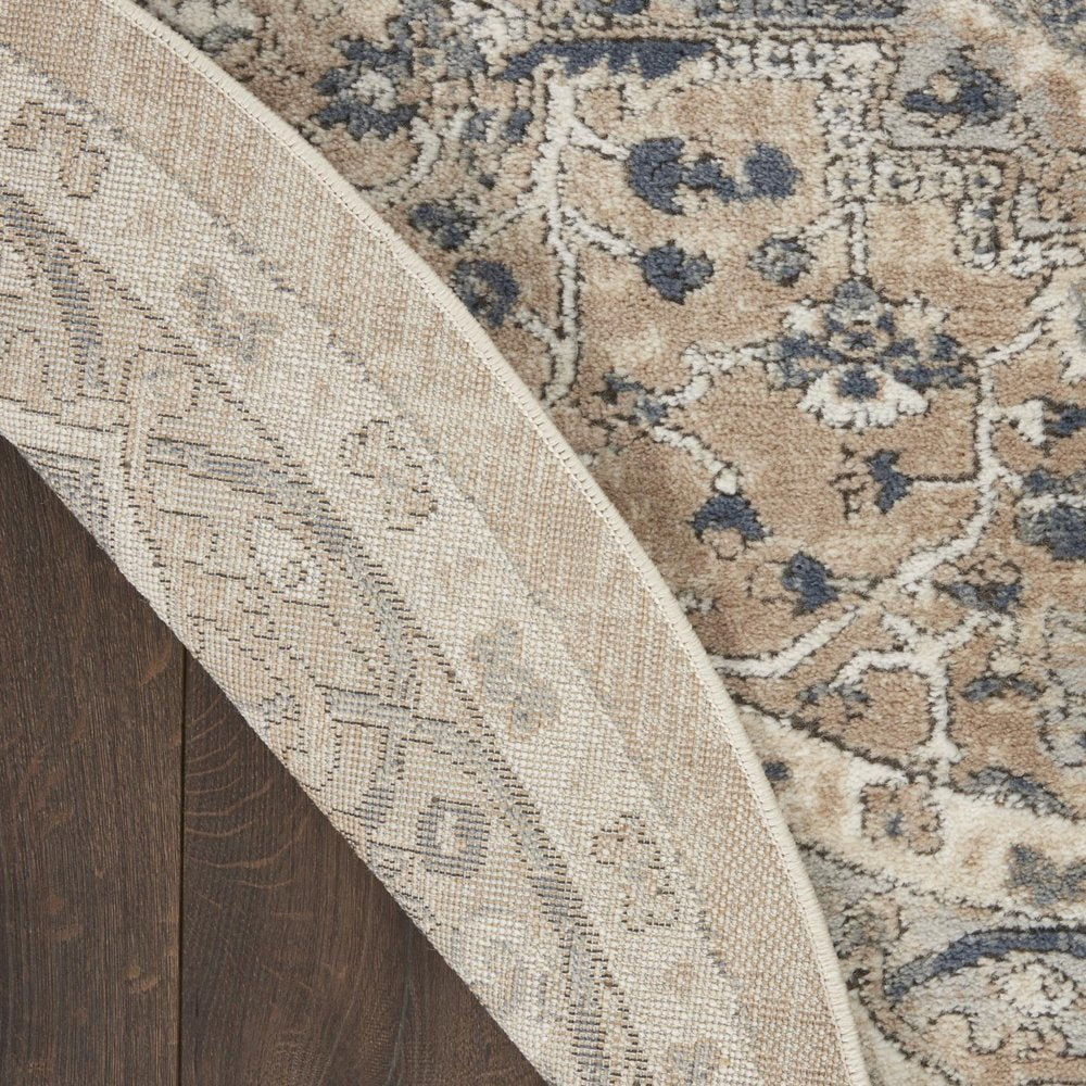 8' Beige And Ivory Oriental Distressed Round Rug