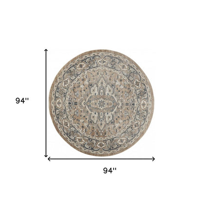8' Beige And Ivory Oriental Distressed Round Rug