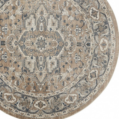 8' Beige And Ivory Oriental Distressed Round Rug