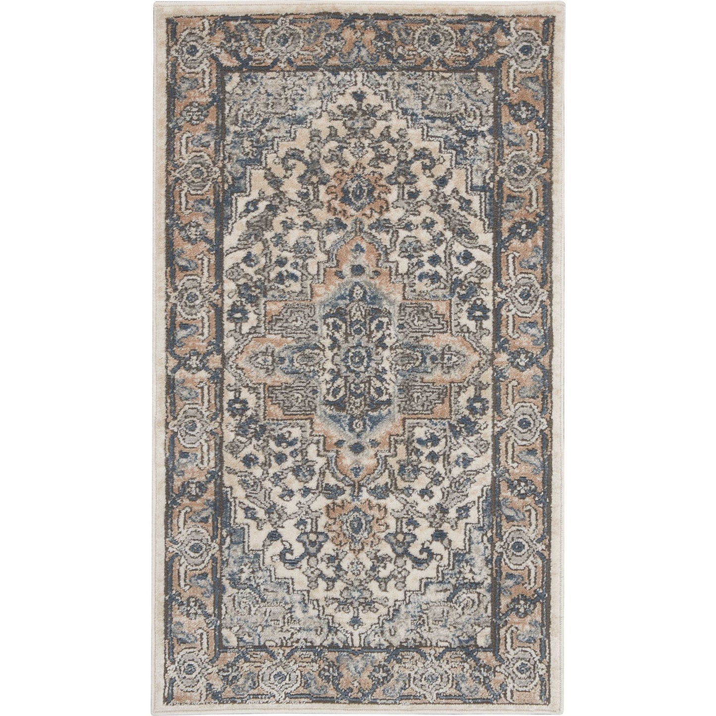 2' X 4' Ivory And Grey Oriental Non Skid Area Rug