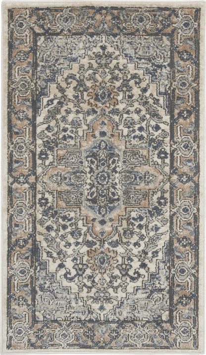 2' X 4' Ivory And Grey Oriental Non Skid Area Rug